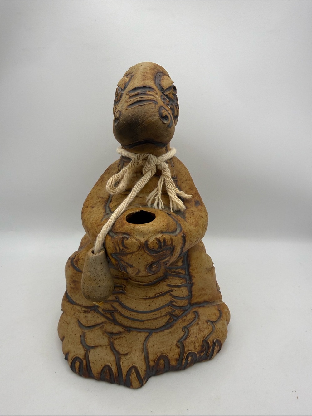 1984 Flat Earth Oil Lamps Dinosaur Signed by Artist Incense Art Pottery